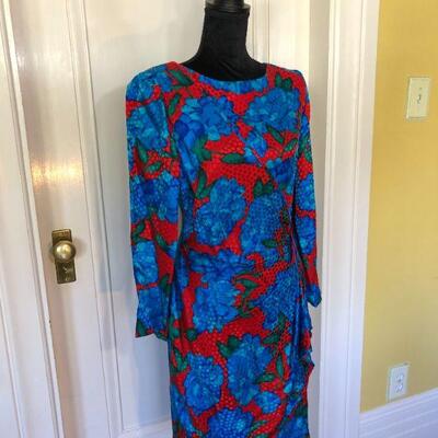 Liancarlo Vibrant Print Dress Red and Blue Flowers Size 8
