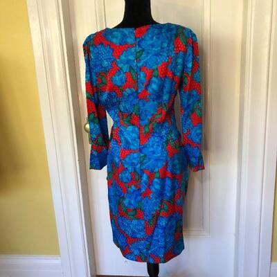 Liancarlo Vibrant Print Dress Red and Blue Flowers Size 8