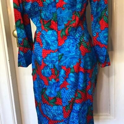 Liancarlo Vibrant Print Dress Red and Blue Flowers Size 8