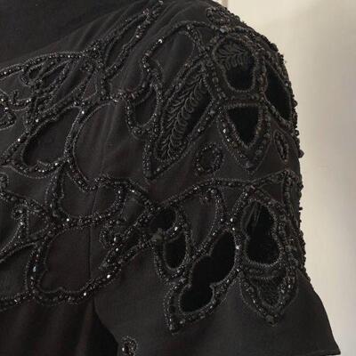 Badgley Mischka Beaded Black Gown with Cut Out Design Size 8