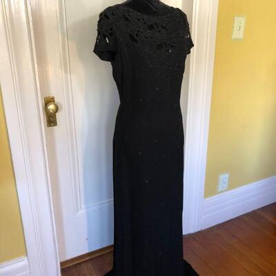 Badgley Mischka Beaded Black Gown with Cut Out Design Size 8