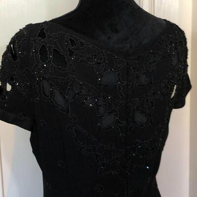 Badgley Mischka Beaded Black Gown with Cut Out Design Size 8