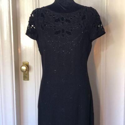 Badgley Mischka Beaded Black Gown with Cut Out Design Size 8