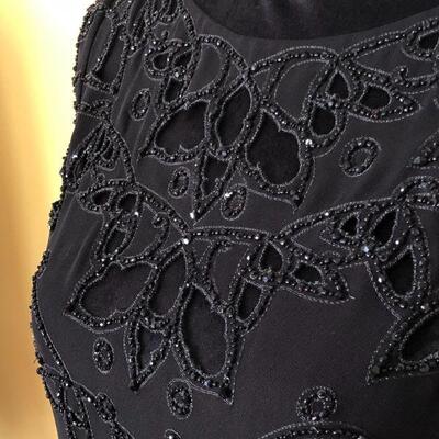 Badgley Mischka Beaded Black Gown with Cut Out Design Size 8