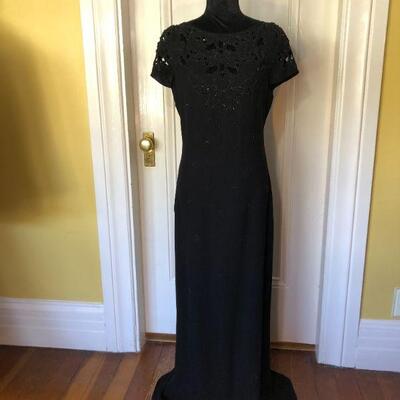 Badgley Mischka Beaded Black Gown with Cut Out Design Size 8