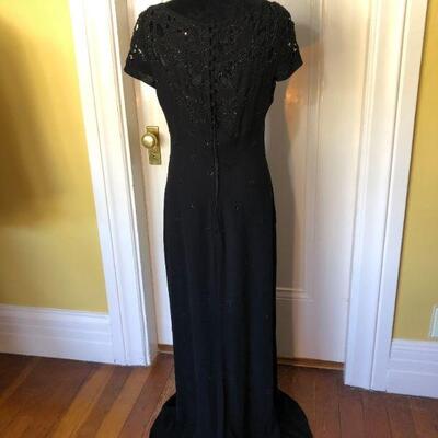 Badgley Mischka Beaded Black Gown with Cut Out Design Size 8