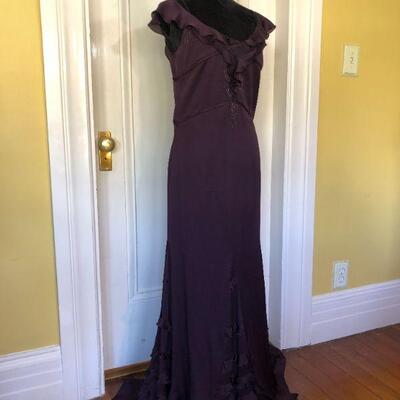 Badgley Mischka Dark Purple Silk Gown Size 14