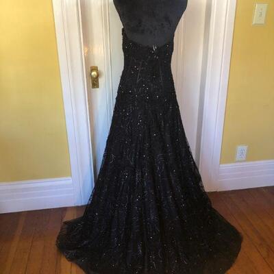 Jovani Beaded Black Sheer Corset Strapless Ball Gown with Beaded Details Size 10