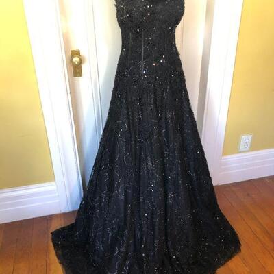 Jovani Beaded Black Sheer Corset Strapless Ball Gown with Beaded Details Size 10