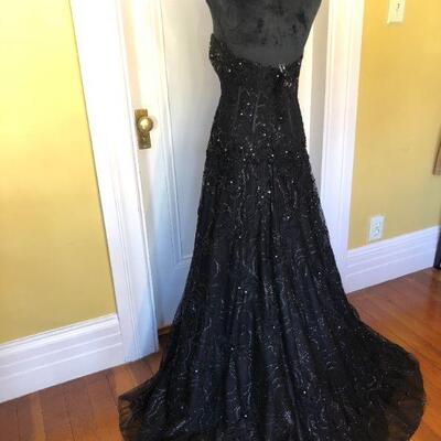 Jovani Beaded Black Sheer Corset Strapless Ball Gown with Beaded Details Size 10
