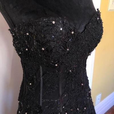 Jovani Beaded Black Sheer Corset Strapless Ball Gown with Beaded Details Size 10