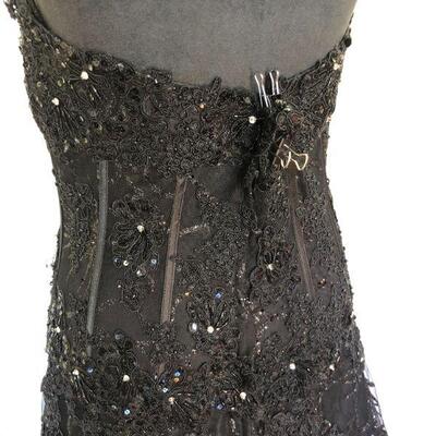 Jovani Beaded Black Sheer Corset Strapless Ball Gown with Beaded Details Size 10