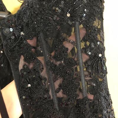 Jovani Beaded Black Sheer Corset Strapless Ball Gown with Beaded Details Size 10