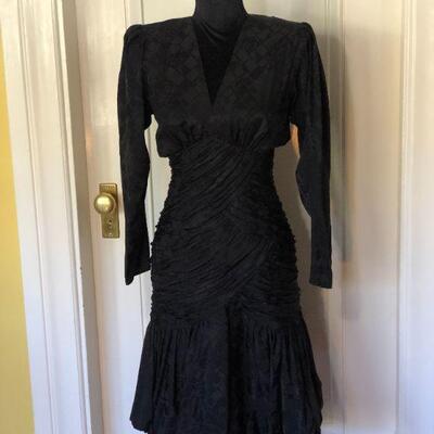 Liancarlo Black Ruched Dress with Long Sleeves Size 6