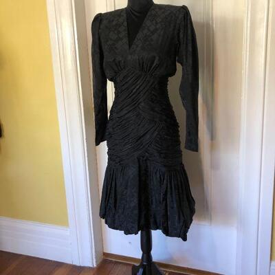 Liancarlo Black Ruched Dress with Long Sleeves Size 6