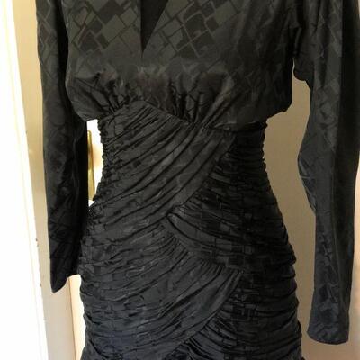 Liancarlo Black Ruched Dress with Long Sleeves Size 6