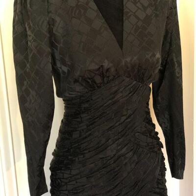 Liancarlo Black Ruched Dress with Long Sleeves Size 6