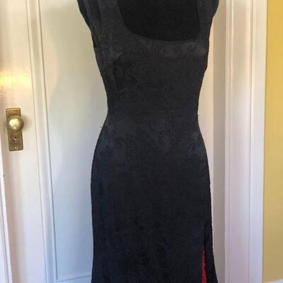 Redux Charles Chang-Lima Black Fitted Gown with Dramatic Red Slit Size 10