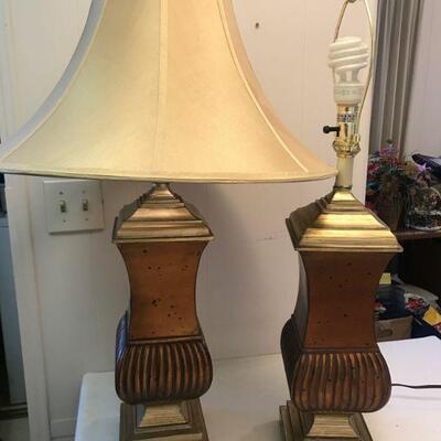 Pair of Bronze and Gold Lamps (87) Third Lamp Added
