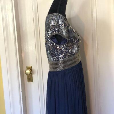Adrianna Papell Formal Navy Blue and Silver Sequin Empire Waist Gown Size 10
