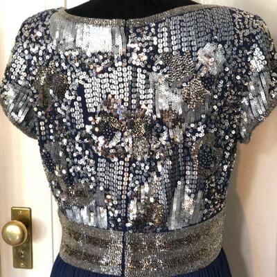Adrianna Papell Formal Navy Blue and Silver Sequin Empire Waist Gown Size 10