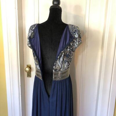 Adrianna Papell Formal Navy Blue and Silver Sequin Empire Waist Gown Size 10