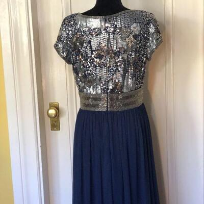 Adrianna Papell Formal Navy Blue and Silver Sequin Empire Waist Gown Size 10