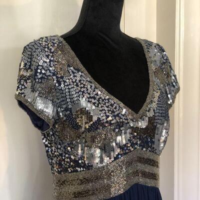 Adrianna Papell Formal Navy Blue and Silver Sequin Empire Waist Gown Size 10