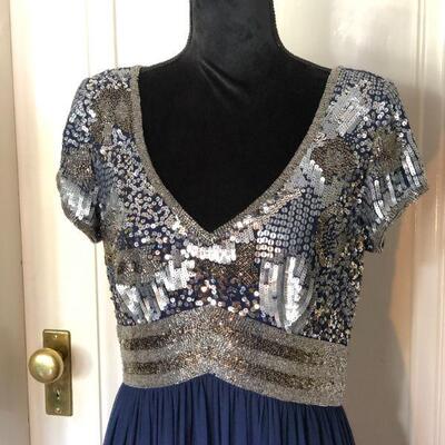 Adrianna Papell Formal Navy Blue and Silver Sequin Empire Waist Gown Size 10