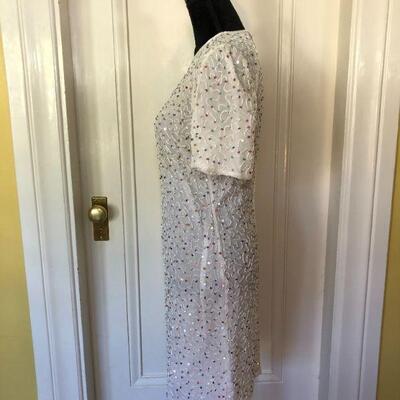 Laurence Kazar White Dress with Multicolor Sequins Size Small