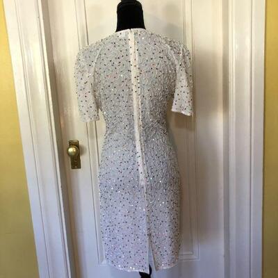 Laurence Kazar White Dress with Multicolor Sequins Size Small