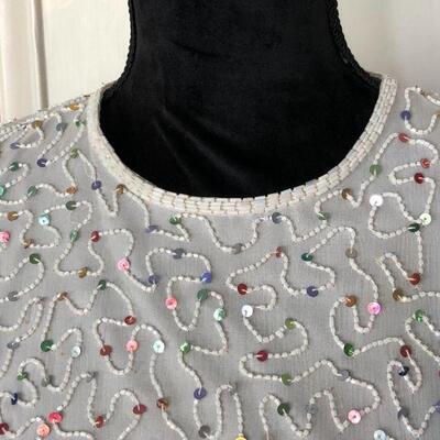 Laurence Kazar White Dress with Multicolor Sequins Size Small