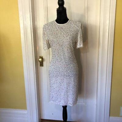Laurence Kazar White Dress with Multicolor Sequins Size Small
