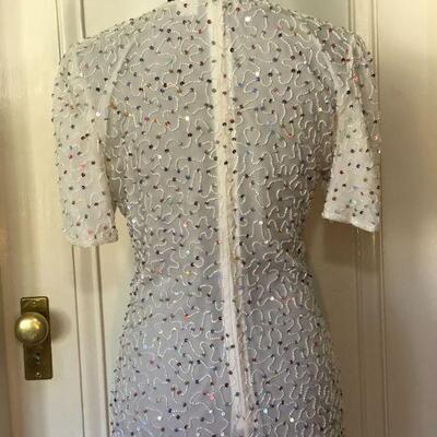 Laurence Kazar White Dress with Multicolor Sequins Size Small