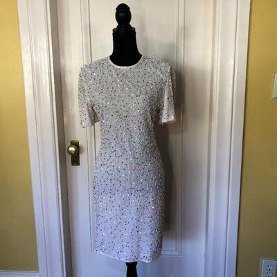 Laurence Kazar White Dress with Multicolor Sequins Size Small