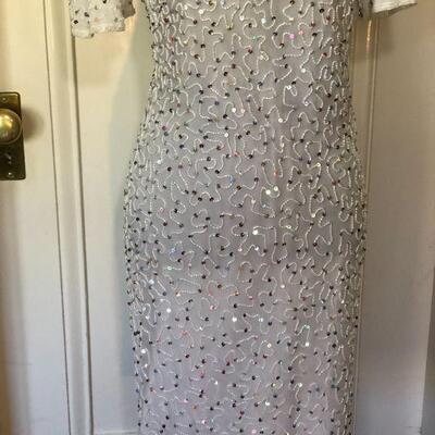 Laurence Kazar White Dress with Multicolor Sequins Size Small