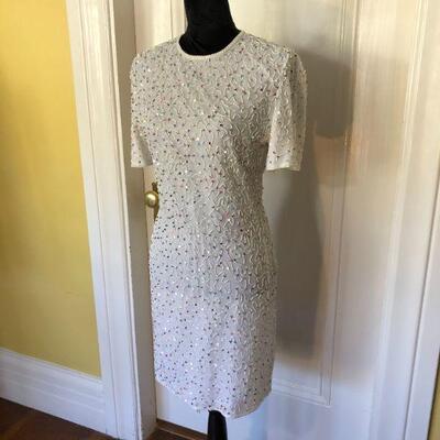 Laurence Kazar White Dress with Multicolor Sequins Size Small