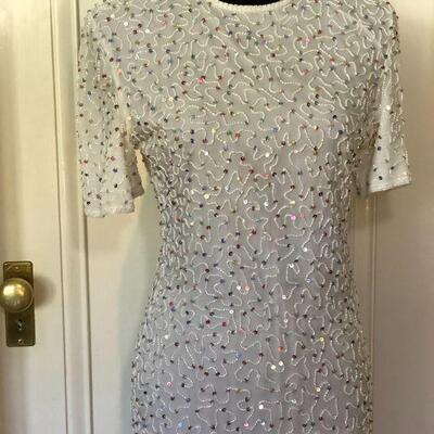Laurence Kazar White Dress with Multicolor Sequins Size Small