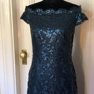 Tadashi Shoji Dark Blue Lace Off Shoulder Sleeve Gown Size 8