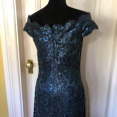 Tadashi Shoji Dark Blue Lace Off Shoulder Sleeve Gown Size 8