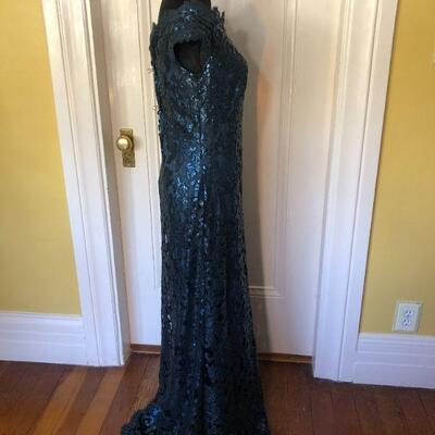Tadashi Shoji Dark Blue Lace Off Shoulder Sleeve Gown Size 8