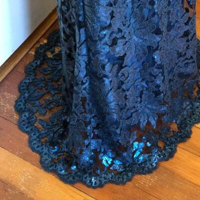 Tadashi Shoji Dark Blue Lace Off Shoulder Sleeve Gown Size 8