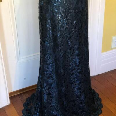 Tadashi Shoji Dark Blue Lace Off Shoulder Sleeve Gown Size 8