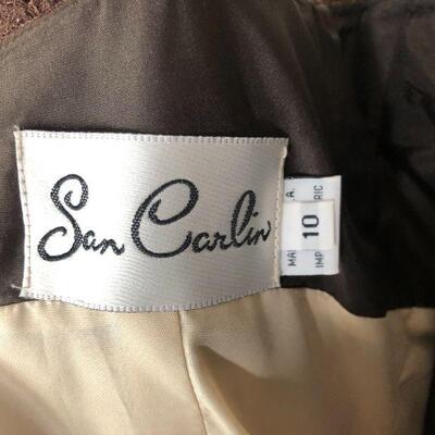 San Carlin Deep Brown and Tan Sequin Lace Strapless Gown Size 10