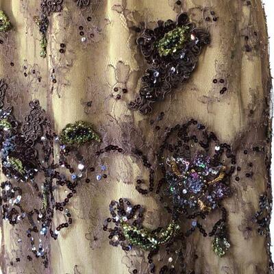 San Carlin Deep Brown and Tan Sequin Lace Strapless Gown Size 10