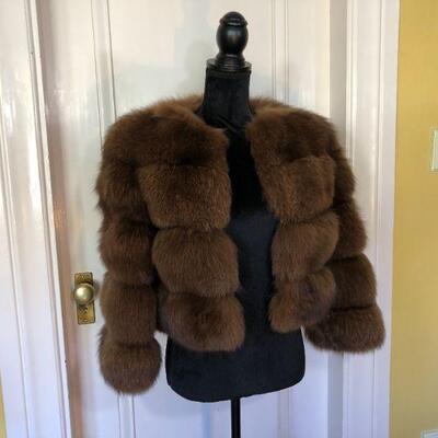 Gorgeous Vintage Genuine 4 Ring Fox Fur Crop Jacket Coat Dark Brown Size 8/10