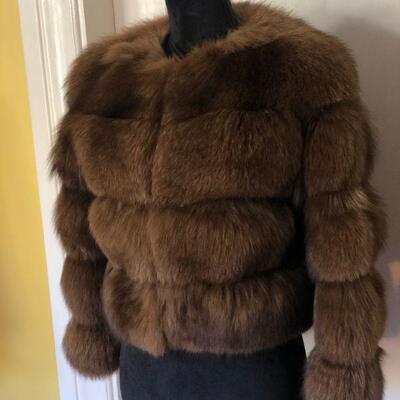 Gorgeous Vintage Genuine 4 Ring Fox Fur Crop Jacket Coat Dark Brown Size 8/10