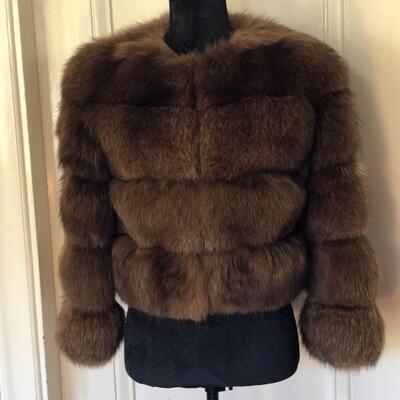 Gorgeous Vintage Genuine 4 Ring Fox Fur Crop Jacket Coat Dark Brown Size 8/10