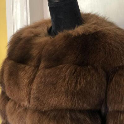 Gorgeous Vintage Genuine 4 Ring Fox Fur Crop Jacket Coat Dark Brown Size 8/10