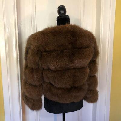 Gorgeous Vintage Genuine 4 Ring Fox Fur Crop Jacket Coat Dark Brown Size 8/10